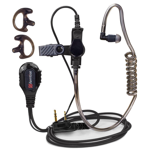 Covert - Auriculares acústicos de tubo con micrófono para Baofeng UV-5R Walkie Talkies, auriculares de vigilancia y PTT compatibles con marcas de radios de 2 vías Baofeng y Kenwood, Puxing, Wouxun