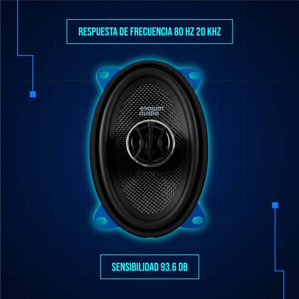 Evolum Audio - Kit Bocinas 2 Vías - Sonido Claro y Potente - Potencia RMS de 100 W - Gran Volumen y Claridad sin Distorsión - Fácil Instalación & Amplia Compatibilidad - Modelo Coaxial (4x6 in)