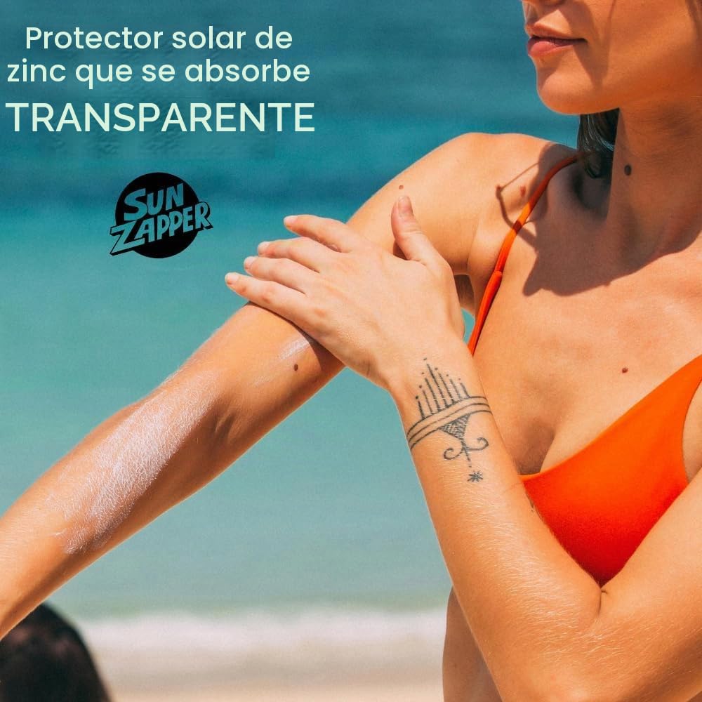 Sun Zapper Clear Zinc Sunscreen Lotion SPF 50+ 60mL con Clip colgante - Nueva Fórmula con 5% de Óxido de Zinc. Bloqueador Solar hecho en Australia.