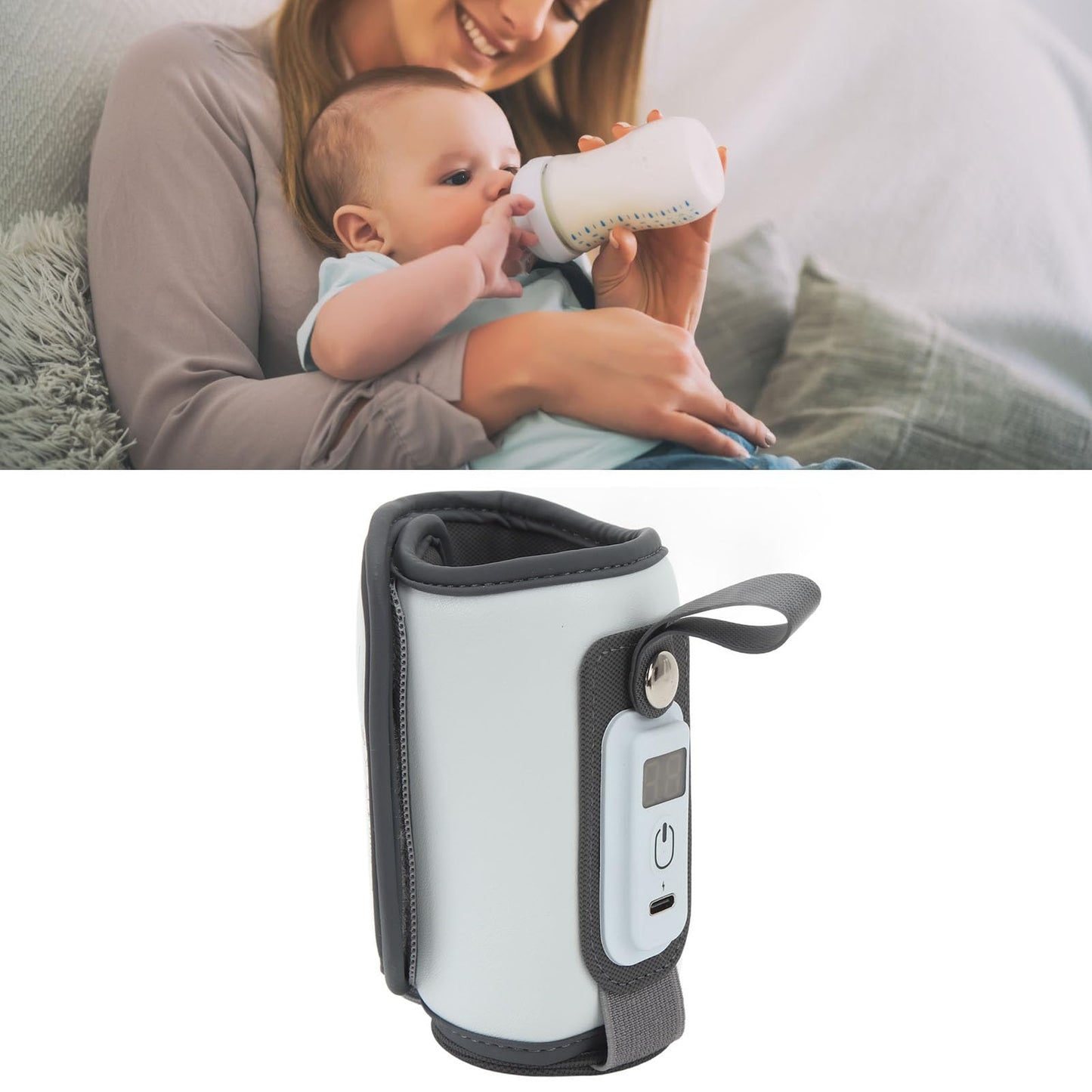 Calentador de Biberón, 5 Ajustes de Temperatura 38 ° C, 40 ° C, 42 ° C, 46 ° C 52 ° C Tipo C USB PU Multi Función Multi -Función Pantalla LCD LCD