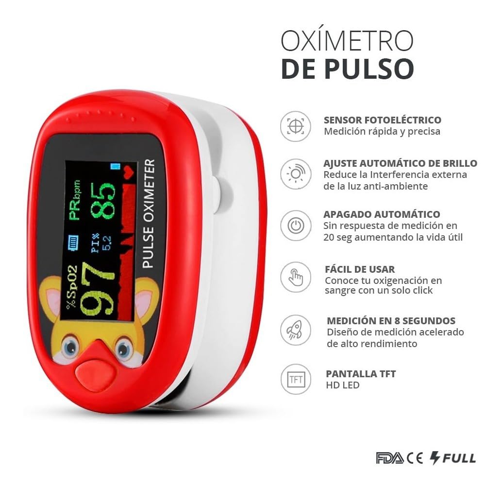 KOOLMARK Oxímetro Infantil Monitor Digital de Oxigenación (Rojo), 1.0 unidad