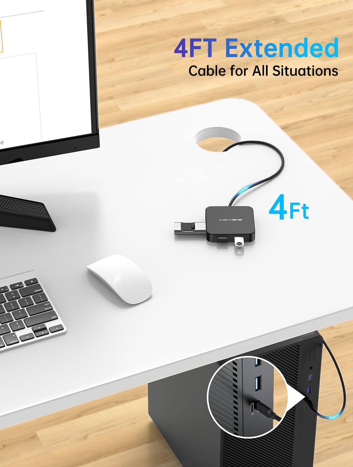 Cable largo USB C Hub de 4 pies 10 Gbps, adaptador multipuerto con 4K 60Hz HDMI, 100W de suministro de energía, 3 puertos USB A3.1+1 USB-C 3.1 de datos, adaptador USB C a HDMI para MacBook, Dell