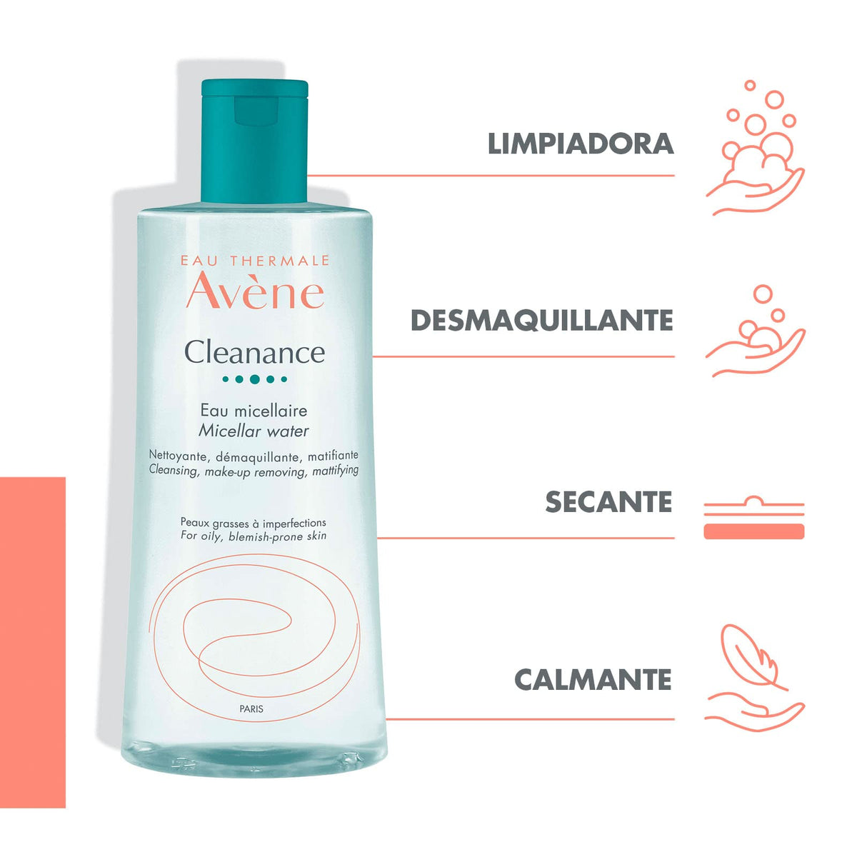 Avène Cleanance Agua Micelar Desmaquillante Piel Grasa 400ml
