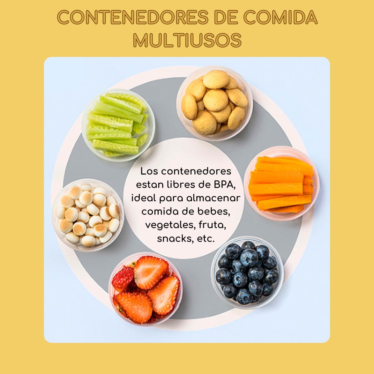 Seviete 4 Pack de Contenedores para Bebe. Recipientes para Alimentacion de Bebe. Libres de BPA. 100% Hermeticos. Incluye 2 cucharas para alimentacion. 4x120ml. Multicolor.