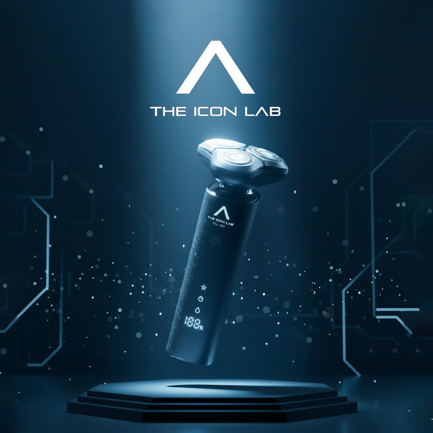 THE ICON LAB | Afeitadora Eléctrica Hombre Inalámbrica | Cabezal Flotante con 3 Cuchillas de Doble Anillo | Motor 9000 RPM | 2 Velocidades | Pantalla LCD | Resistente al Agua | Recargable USB