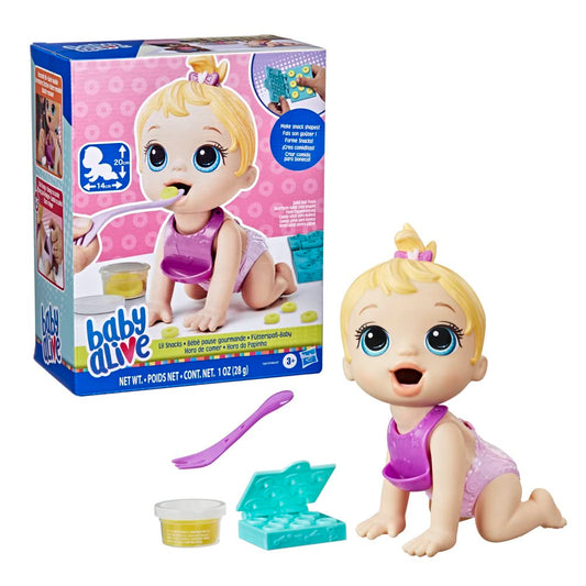 Hasbro, Baby Alive, Hora de Comer - Cabello Rubio, Muñeca para Niñas de 20 cm, con 4 Accesorios Incluidos, Edad Recomendada: 3 Años en Adelante