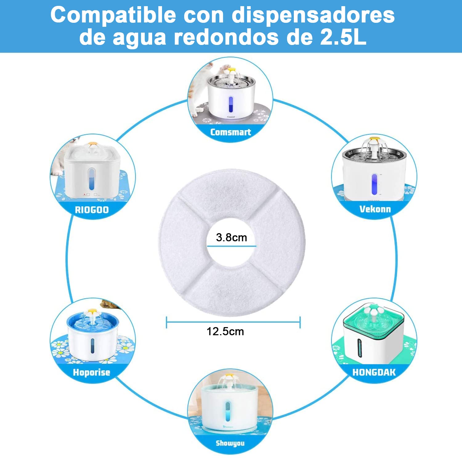 Filtros de fuente para mascotas Masoe, 16 piezas con resina y carbón activo, para fuentes de 1L/2L/3L