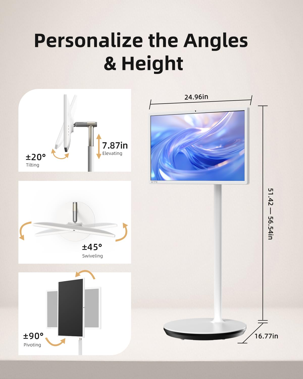 KTC Monitor portátil de TV de 27 pulgadas, monitor de computadora para juegos de visualización táctil 1080P, 60Hz, cámara Bulitin, compatible con Google TV, contraste 4000:1, batería de 9500 mAh