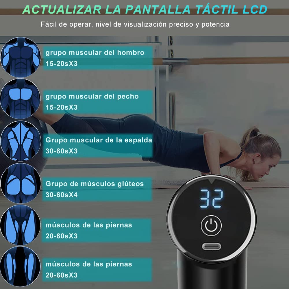 Pistola de Masaje Masajeador de Tejido Profundo Para Músculos, Espalda, Pie, Cuello, Hombro, Pierna, Alivio del Dolor de Pantorrilla, Pistola de Masaje de Percusión Inalámbrica Para Atletas(Negro)
