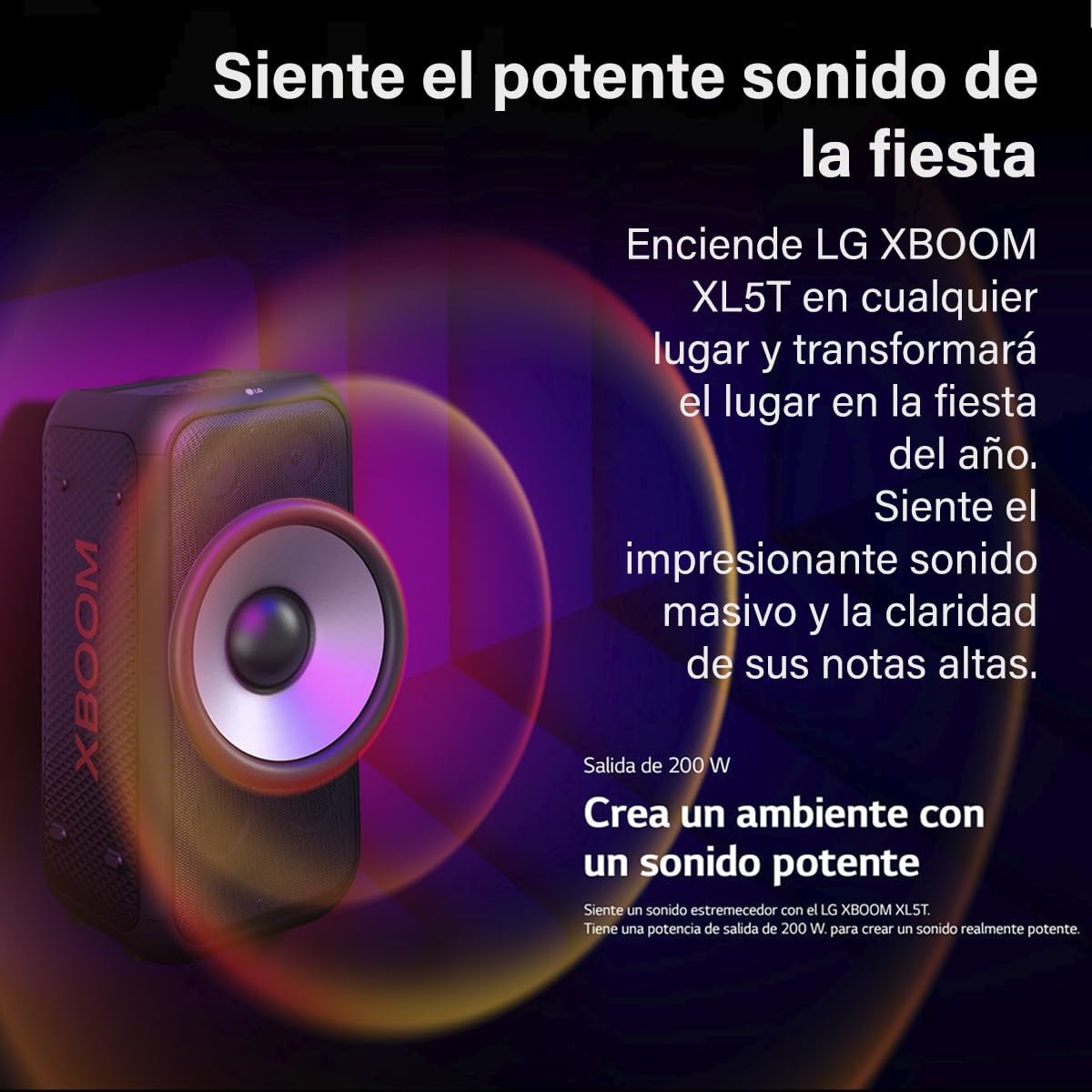 LG XBOOM XL5T Nuevo Modelo 2025 Sistema de Audio con iluminación Multicolor 200W 2.1ch