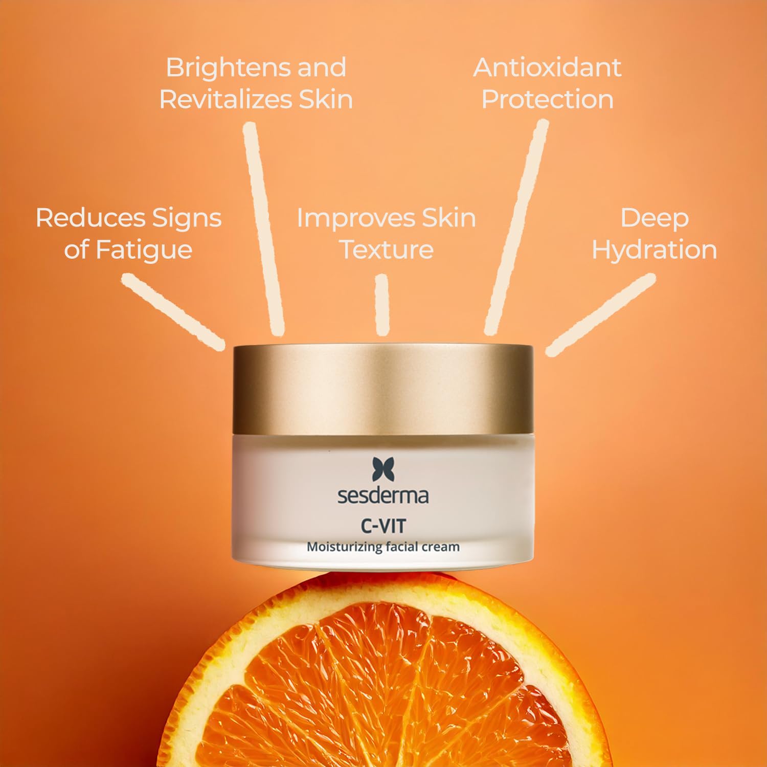 SESDERMA C-VIT- Crema Hidratante Facial Vitamina C + Ginkgo Biloba + Extracto naranja dulce | Anti Edad, Anti Manchas, Aclarante, Reafirmante, Nutre y Repara | 50 ml