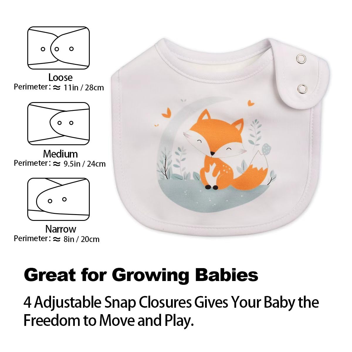 Maiwa - Juego de 6 baberos para bebé, 100% algodón, impermeable, cierre a presión, diseño unisex para bebés y niñas, ideal para babear, dentición y alimentación, fácil de limpiar, artículos esenciales