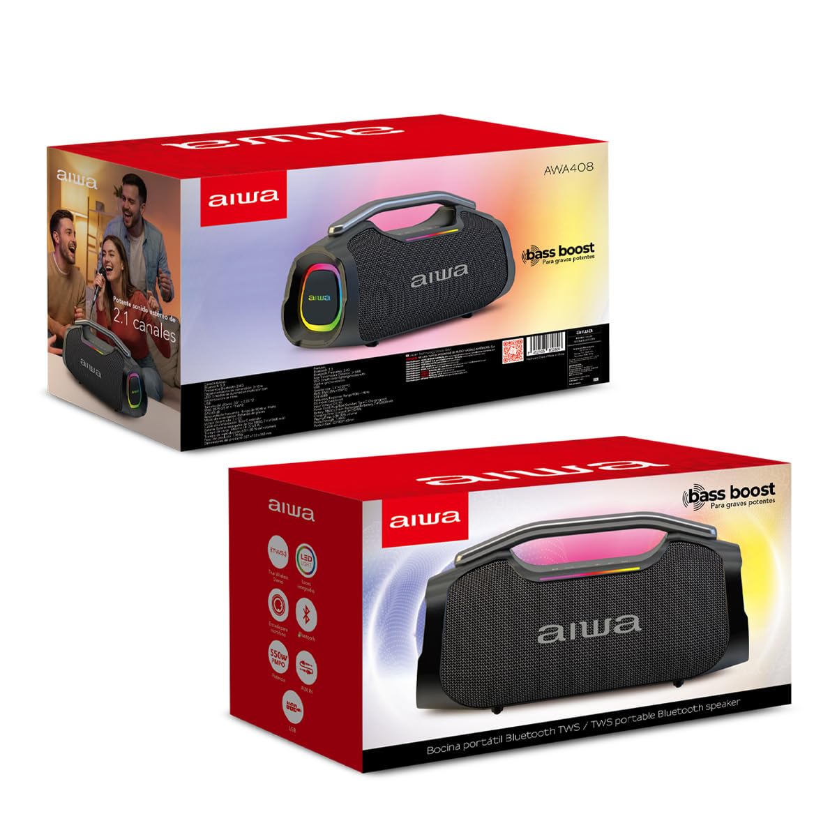 Bocina Bluetooth Aiwa Negra con TWS y Karaoke