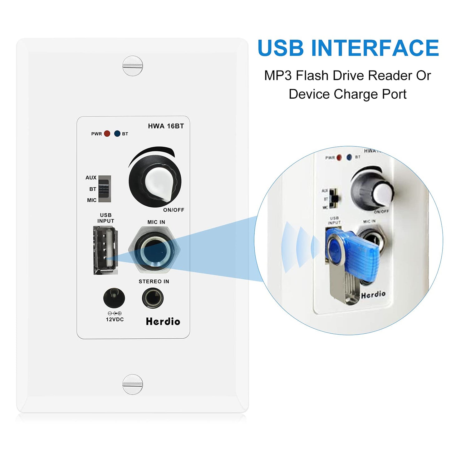 Herdio Paquete de Audio hogar, con Control de Montaje en Pared, Sistema Receptor de Amplificador con 300 W en Pared, Techo, bocinas pasivas, perfectos para Cine en casa, Oficina, baño, Cocina