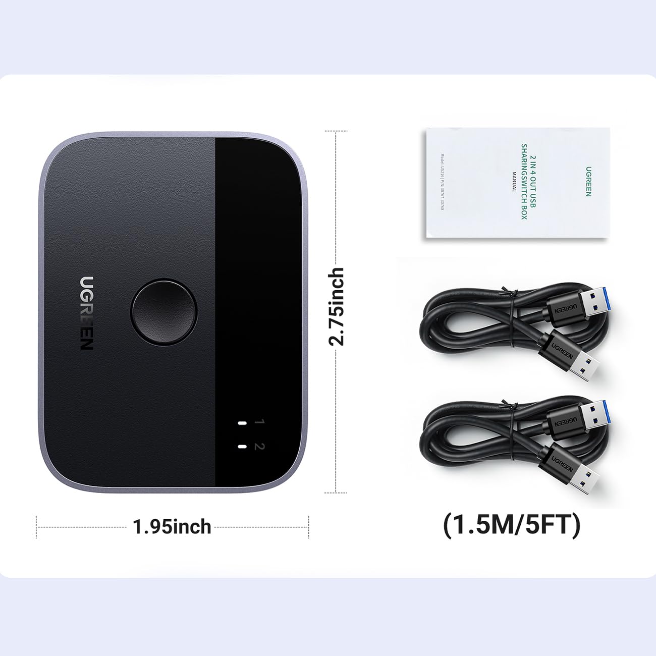 UGREEN Conmutador USB 3.0 2 Entradas 2 Salidas, Conmutador USB 2 Computadoras Compartir Teclado y Ratón Impresora Escáner Cámara Web, Divisor de Impresora para 2 Computadoras