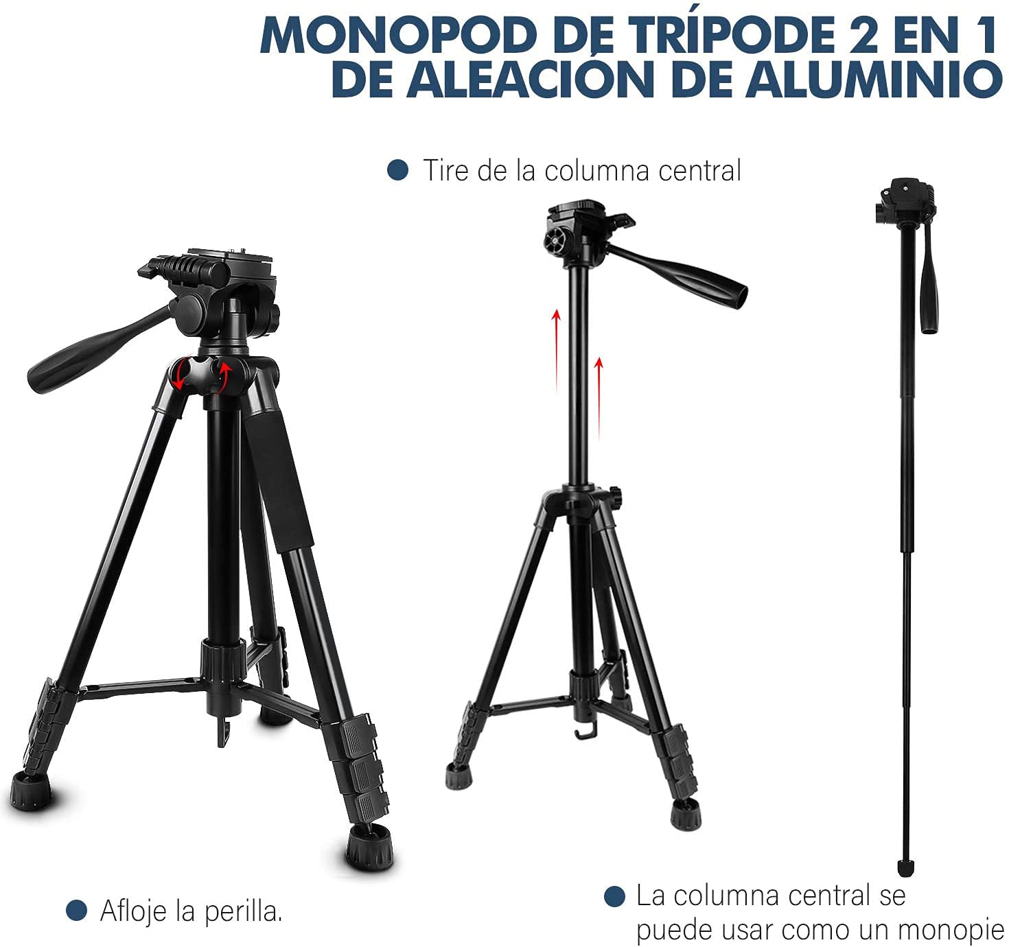 Trípode de Cámara MTQ Aluminio Portátil 2-en-1 con Rotación de 360 Grados para Cámara y Monopié