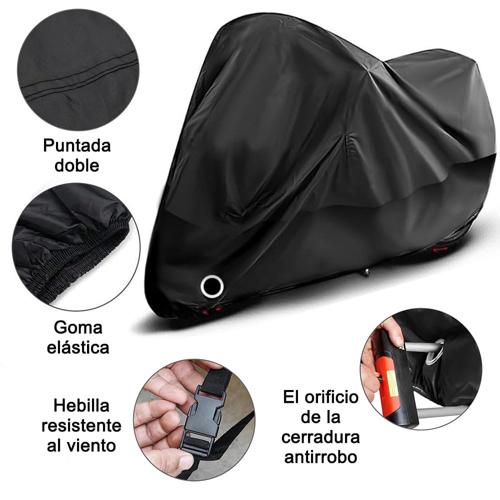 Cubierta para Motocicleta MSUNGFIVA Negro Impermeable para Protección contra el Polvo y Lluvia