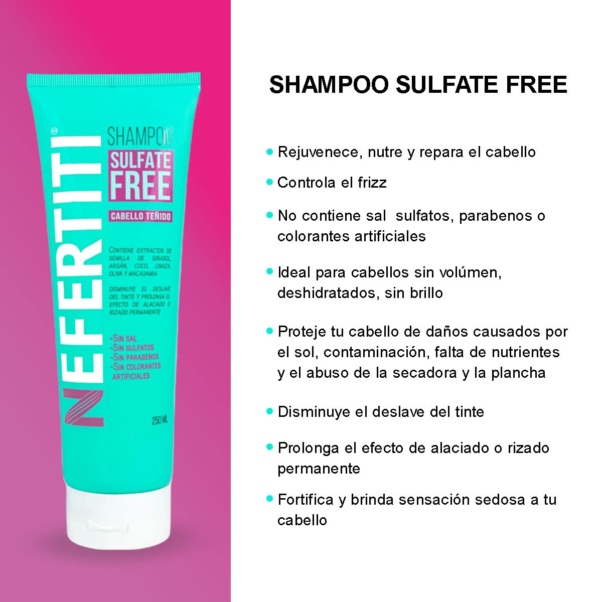 Kit Cabello Teñido Shampoo sin Parabenos + Mascarilla Sulfate Free de Nefertiti con Aceite de Argán, y Macadamia, Prolonga la Duración del Tinte, Alaciado y Permanente.