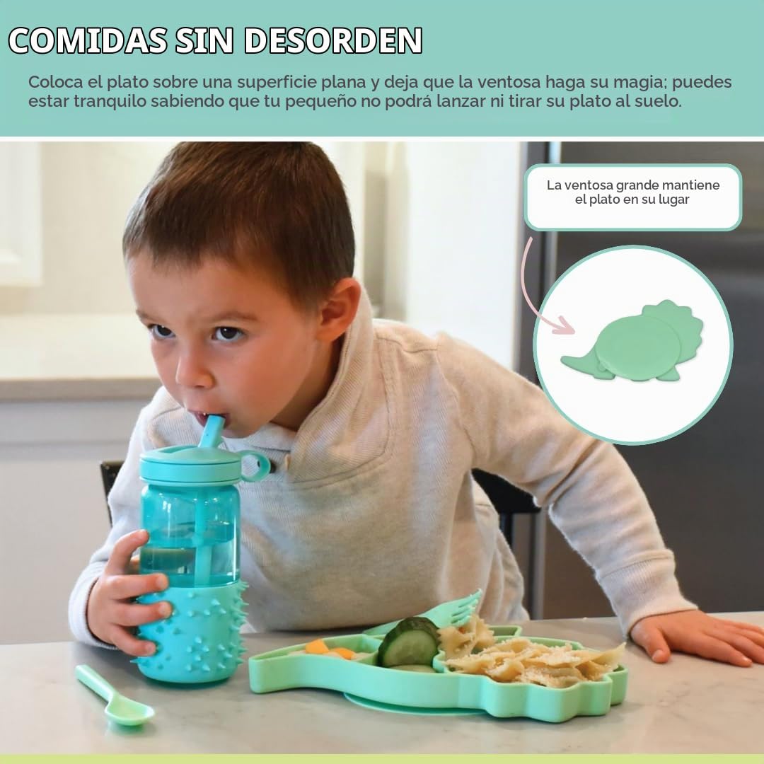 Melii - Placa de succión de silicona para bebés y niños pequeños | Placa de destete dividida con LED para bebé, sin BPA, no tóxica, apta para lavaplatos y microondas, se adapta a la mayoría de sillas