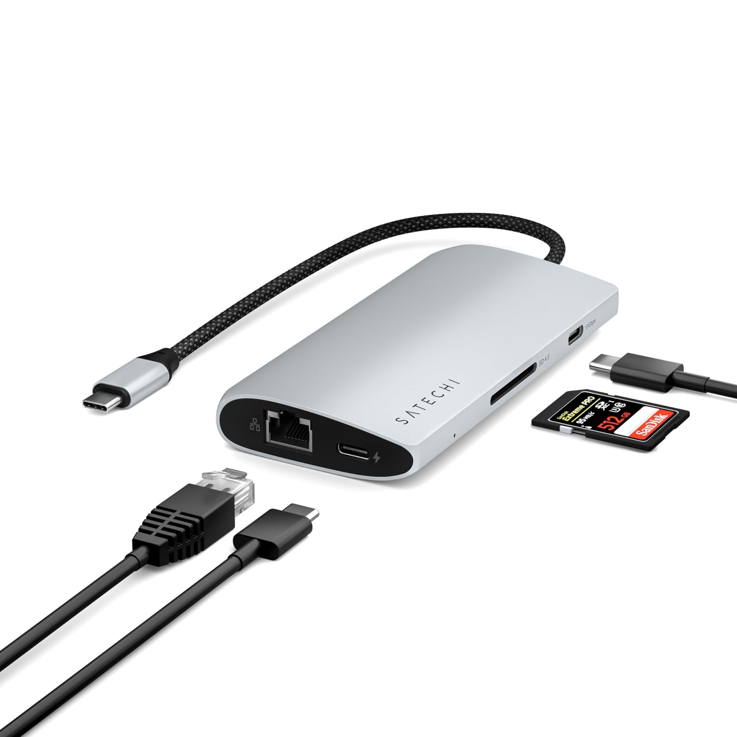 Hub USB C SATECHI Plateado 8 en 1 Adaptador Multipuerto para Laptop y Tablets