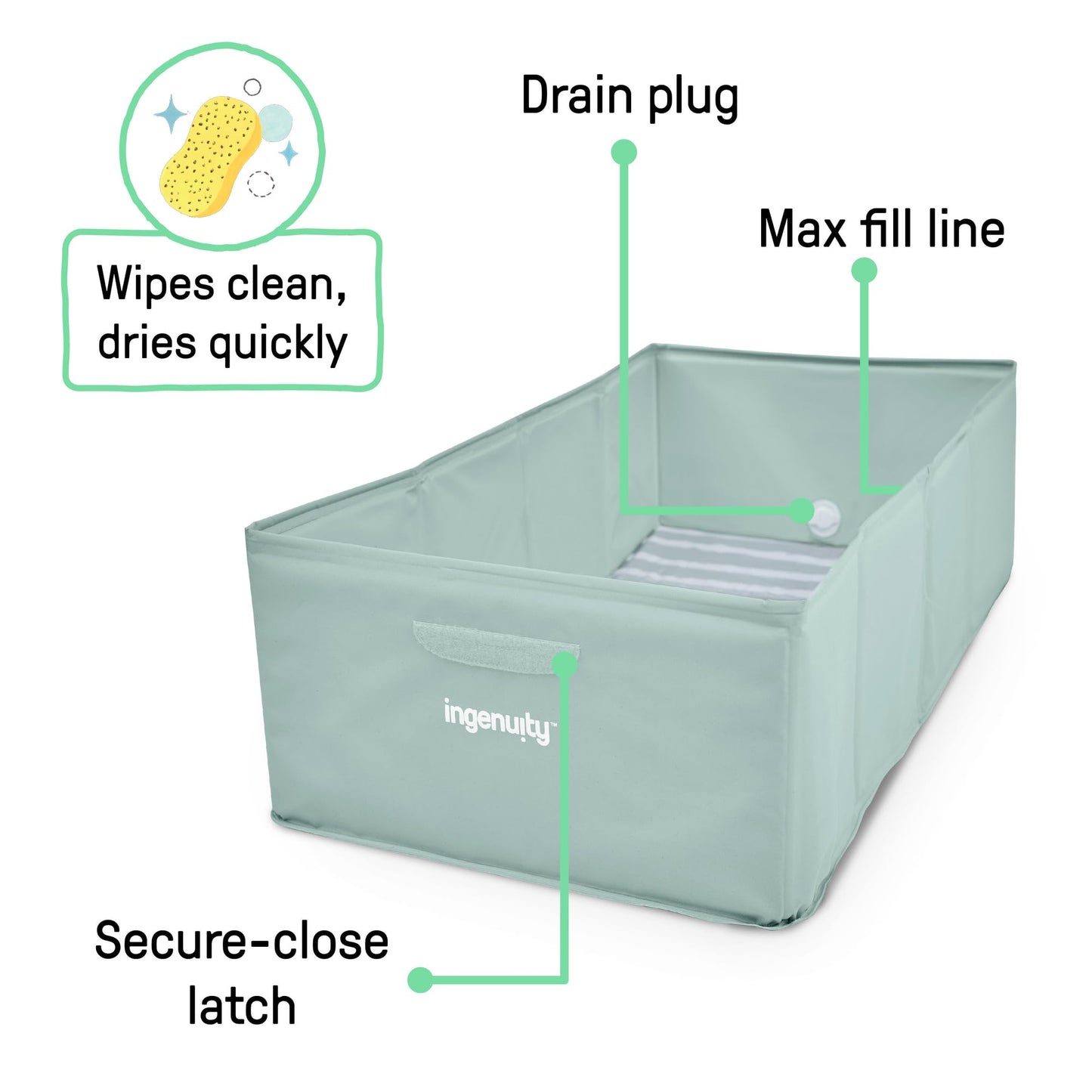 Ingenuity TuckAway - Tina de baño, bañera portátil para bebé, unisex, impermeable, con tapón de vaciado, a partir de 12 meses