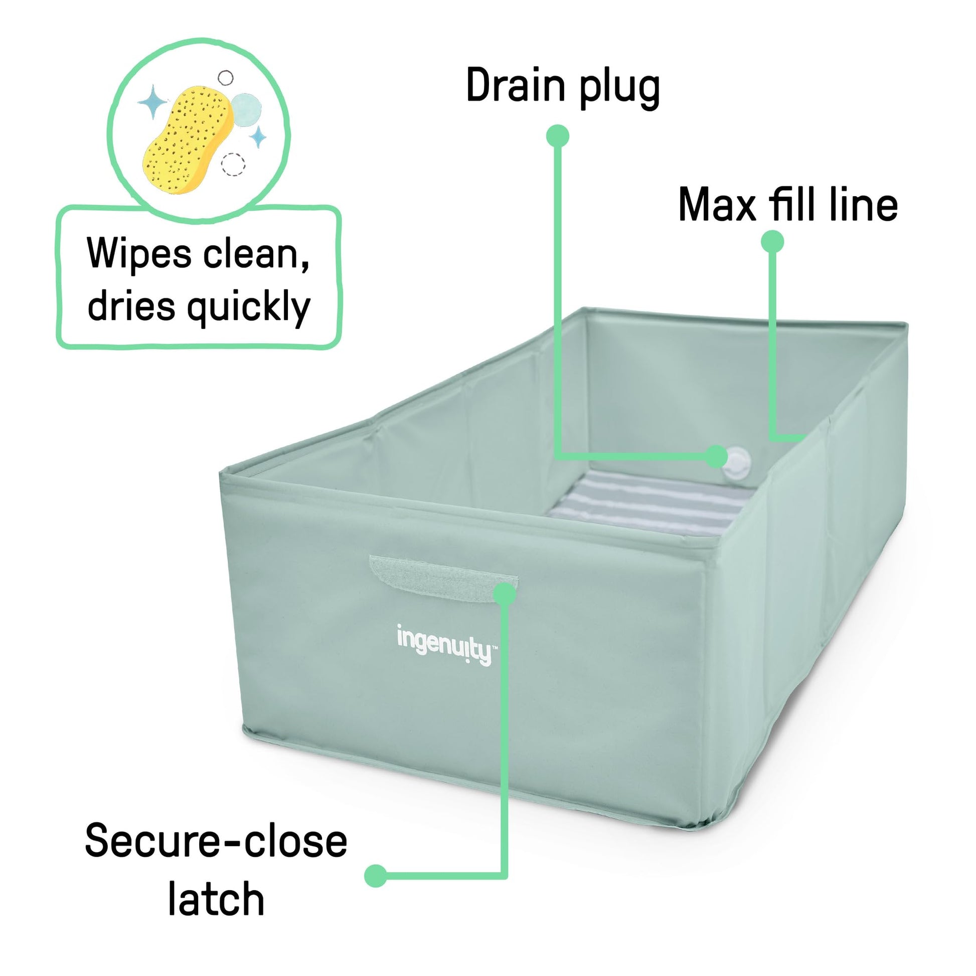 Ingenuity TuckAway - Tina de baño, bañera portátil para bebé, unisex, impermeable, con tapón de vaciado, a partir de 12 meses