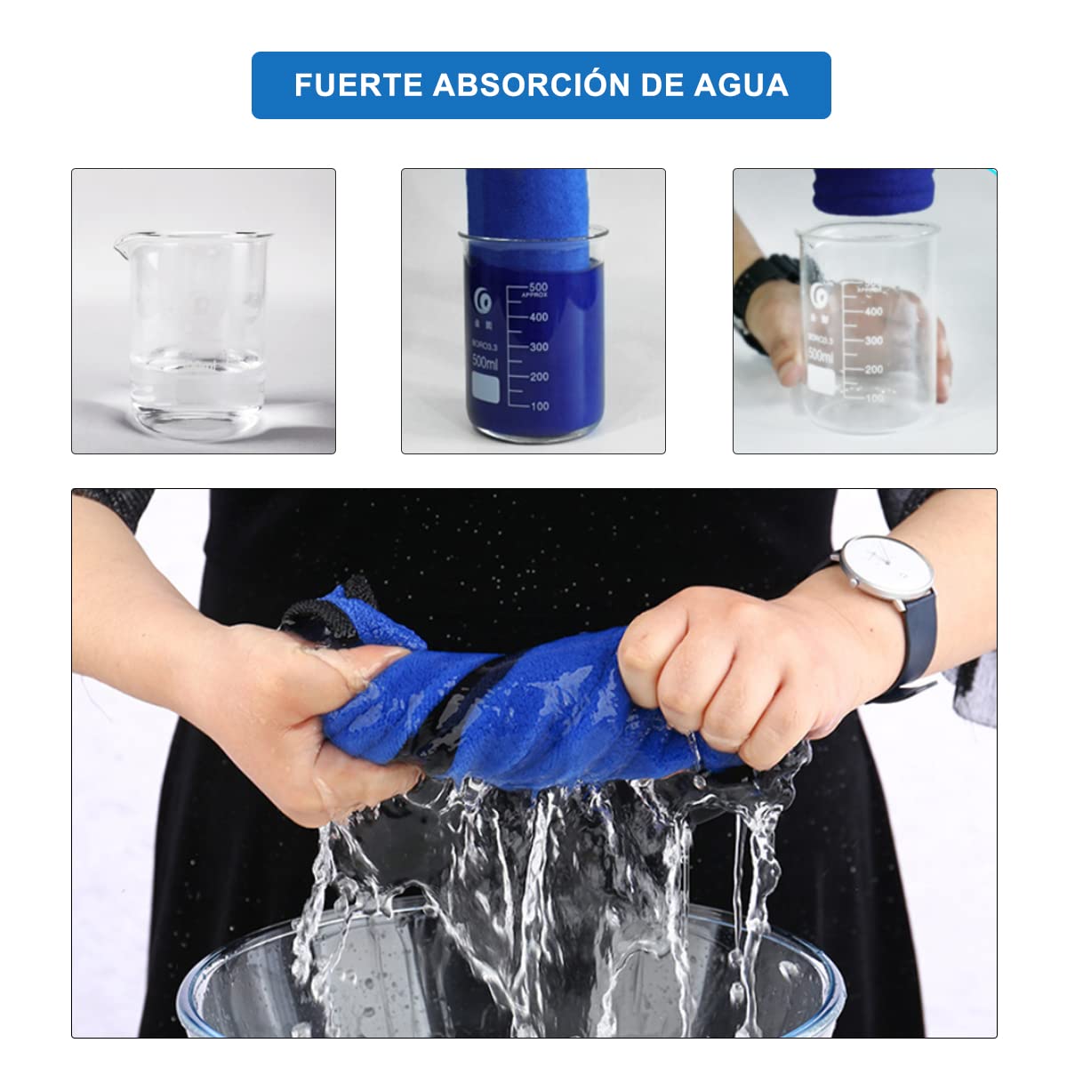 Toallas de Microfibra MOYAC Azul Gruesas para Coche y Hogar (Paquete de 4 Piezas)