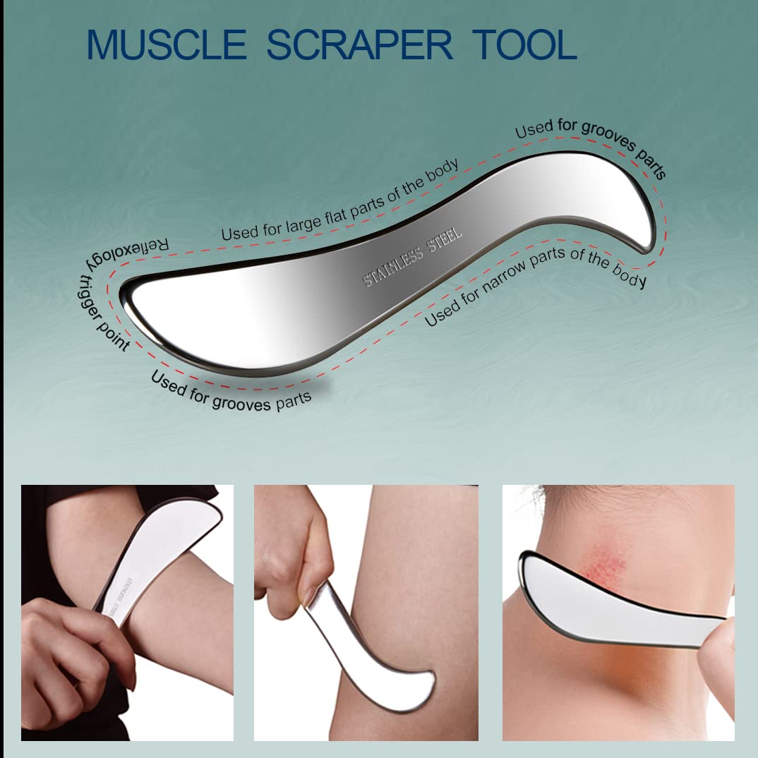BYYDDIY - Juego de herramientas de raspador muscular de acero inoxidable 3 en 1, herramientas de masaje raspado para terapia física, Derma Edge y GuaSha raspador de masaje, herramientas IASTM,
