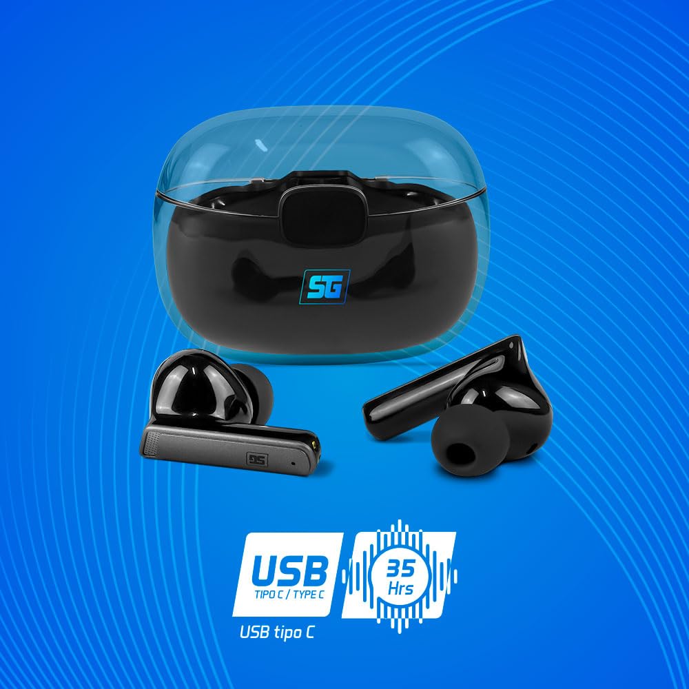 Audífonos Bluetooth ESB-301-PRO Inalámbricos Touch RGB USB Tipo C con Estuche de Carga