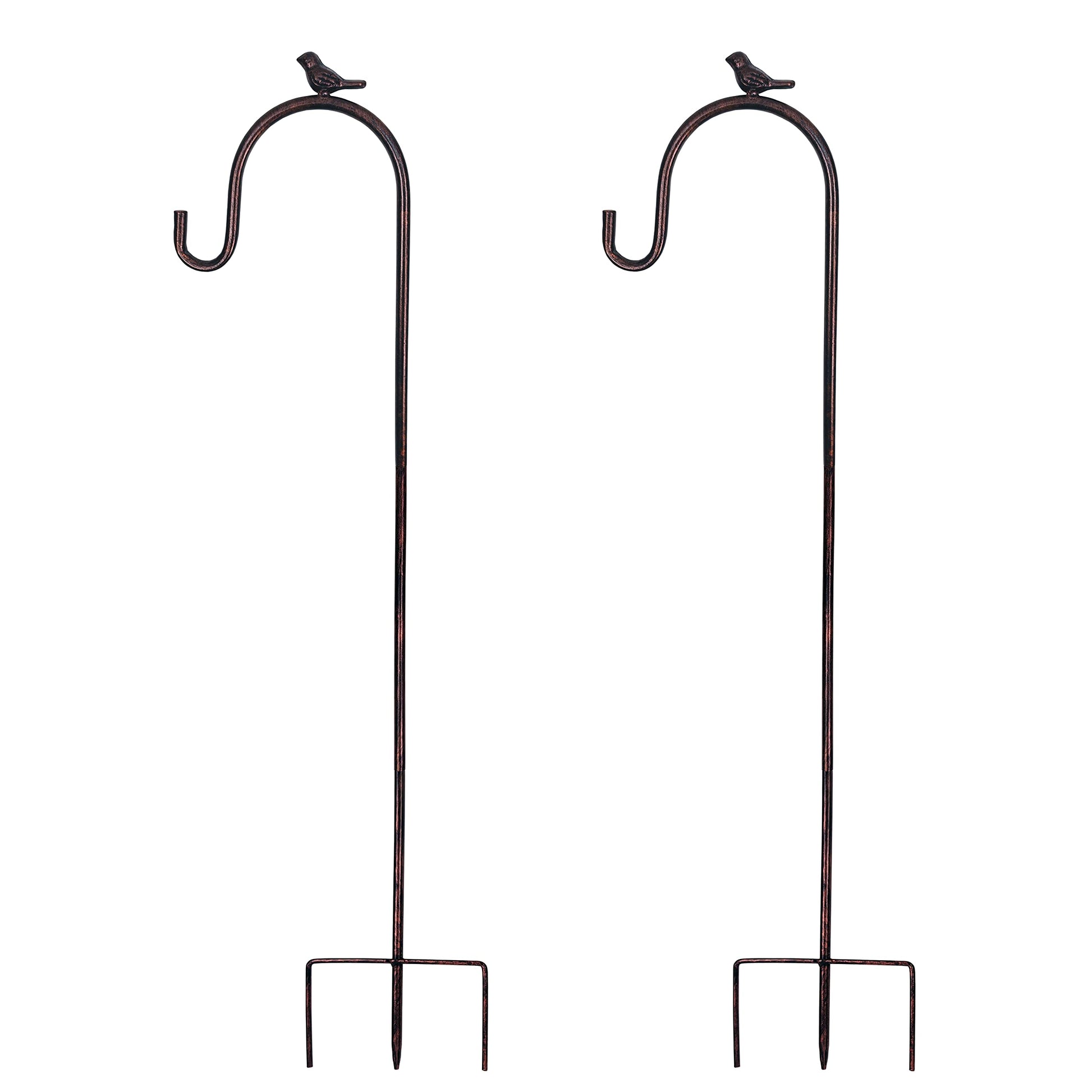 COOZZYHOUR - Ganchos de pastor de 39 pulgadas para exteriores, juego de 2 ganchos de metal para colgar luces solares, comederos de pájaros, cesta de flores, luces de Navidad, linternas, estacas de