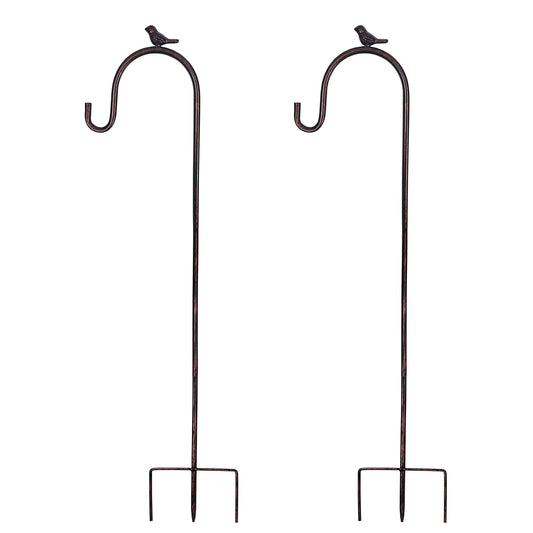 COOZZYHOUR - Ganchos de pastor de 39 pulgadas para exteriores, juego de 2 ganchos de metal para colgar luces solares, comederos de pájaros, cesta de flores, luces de Navidad, linternas, estacas de