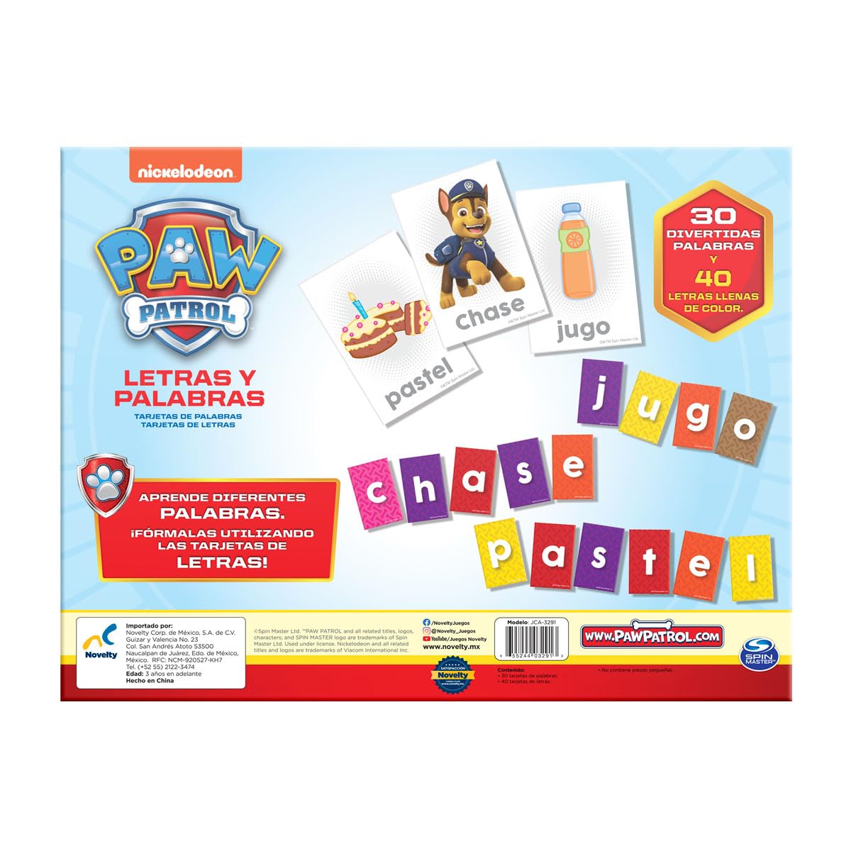 Juego Educativo Novelty Corp Letras y Palabras Caja Madera Paw Patrol