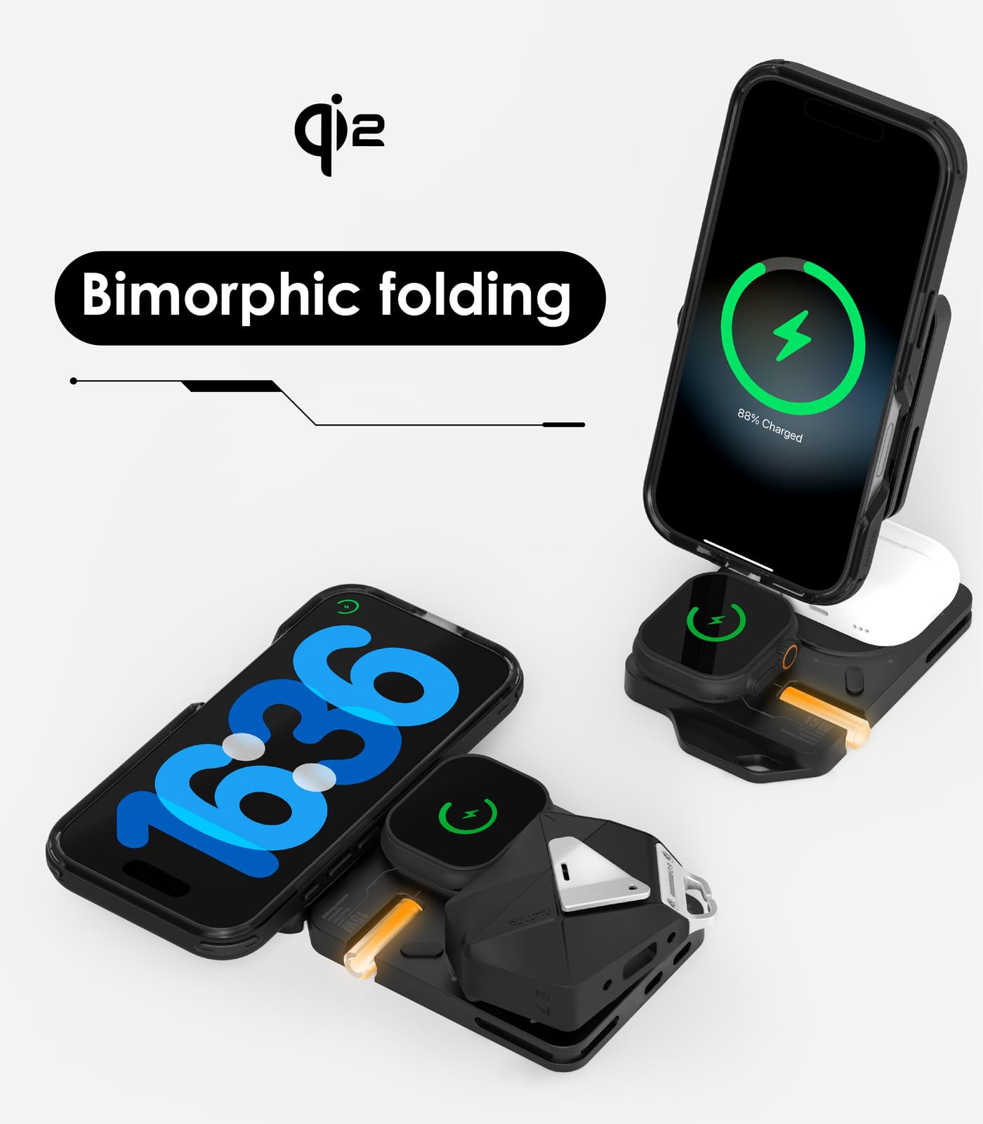Aulumu para MagSafe - Soporte de Carga inalámbrica Compatible con estación M01 4 en 1 | Cargador inalámbrico magnético Plegable de 15W con certificación Qi2 para iPhone 16 y Apple.
