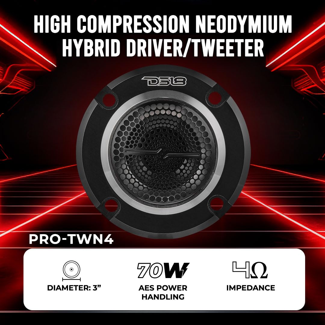 Altavoz de Agudos de Neodimio DS18 PRO-TWN4 Rojo con Tweeters Integrados para Audio Profesional