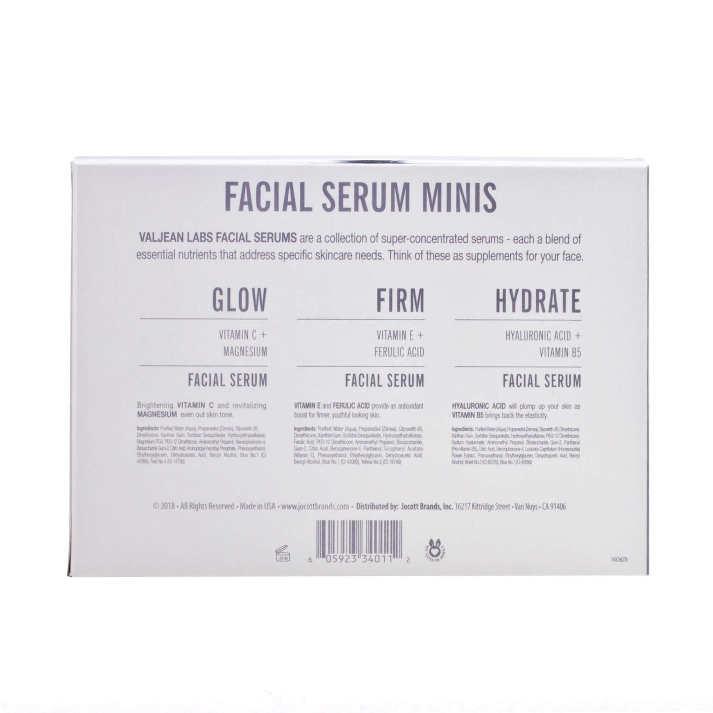 Valjean Labs Facial Serum, Combo Pack of Hydrate, Glow, and Firm (1oz Bottles)