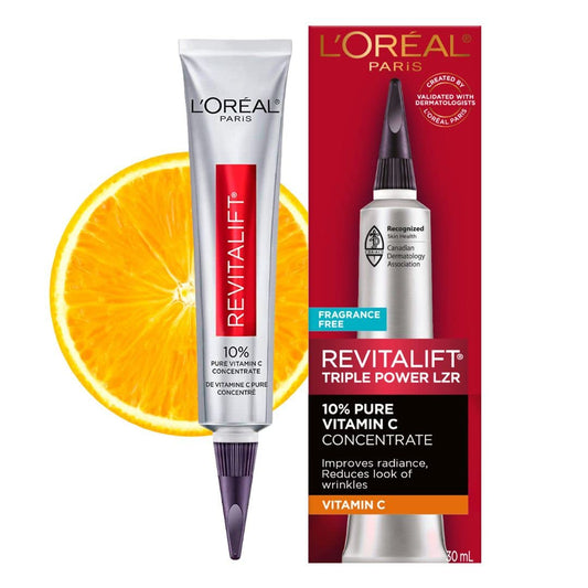 Suero de vitamina C de L'Oreal Paris, Revitalift Derm Intensives Pure Vitamin C para piel radiante y más brillante, tono de piel uniforme y arrugas visiblemente reducidas, sin parabenos, no comedógeno