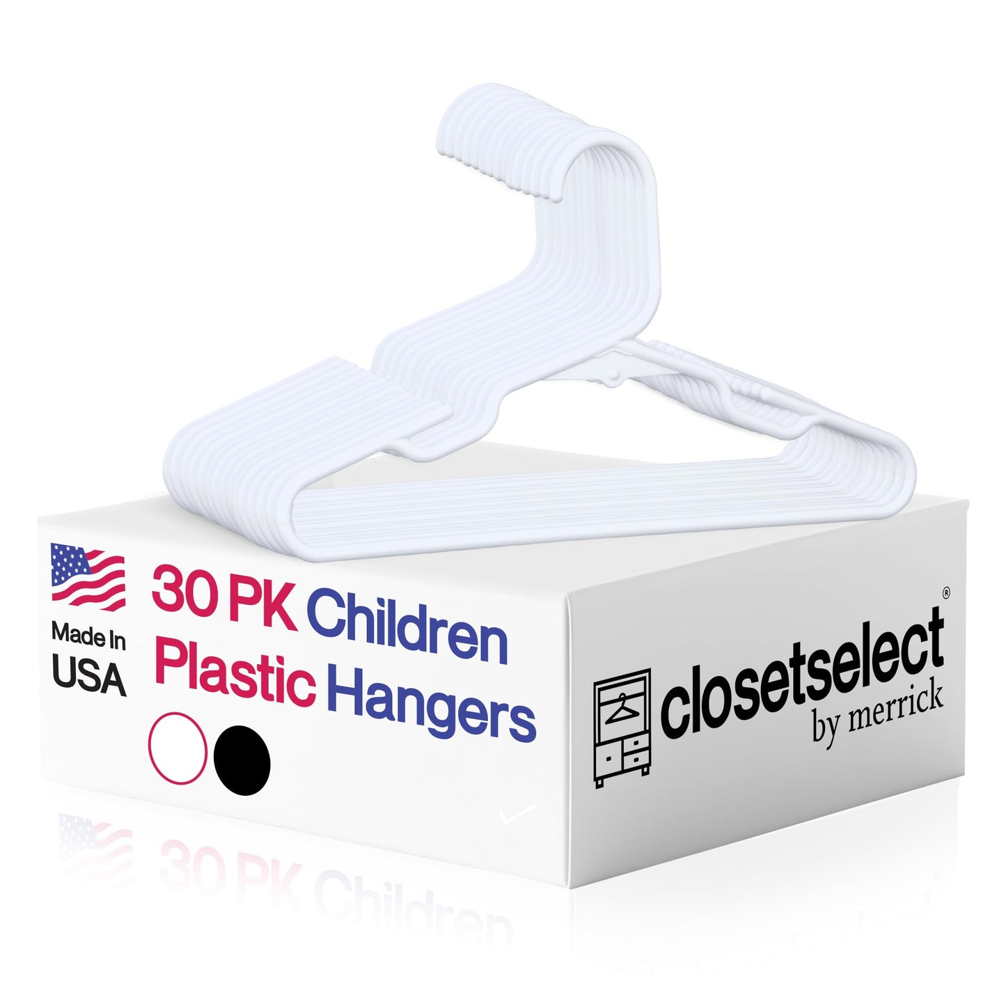 Closetselect - Paquete de 30 perchas de plástico para niños, de 11.75 pulgadas, para clóset, perchas de bebé para ropa de niños, tallas 0 a 8, perchas antideslizantes para bebés con ranuras para los