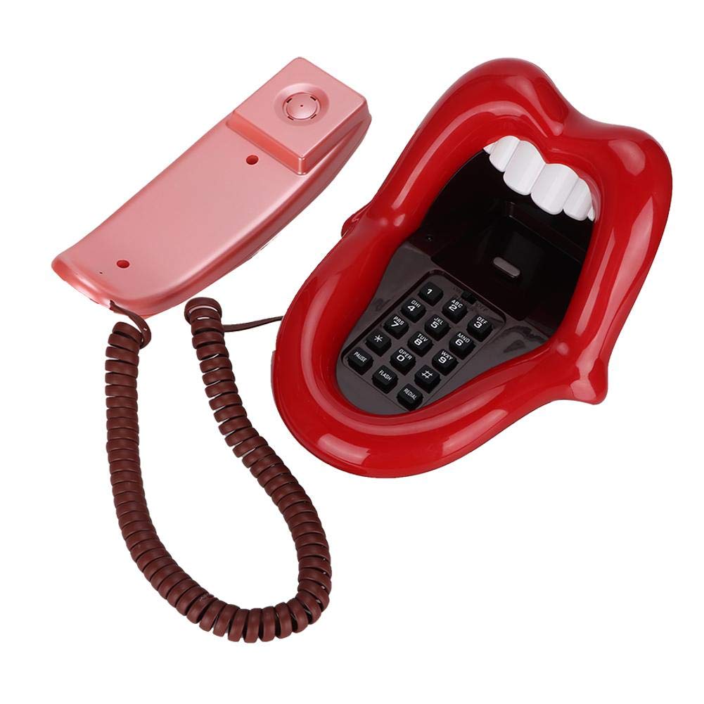 Sanpyl Teléfono novedoso, Multifuncional, Rojo, Grande, con Forma de Lengua, teléfono, Escritorio, teléfono Antiguo, teléfono Fijo, decoración Antigua, teléfono para Oficina en casa