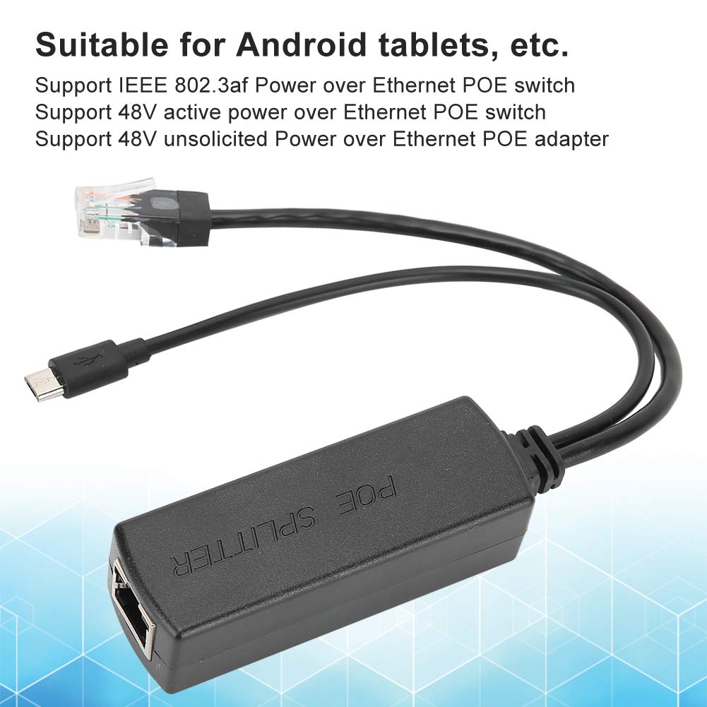 Divisor Micro USB PoE de 48 V a 5 V, Adaptador de Cable Divisor de Alimentación a Través de Ethernet IEEE 802.3af, para Dropcam, para -Micro USB