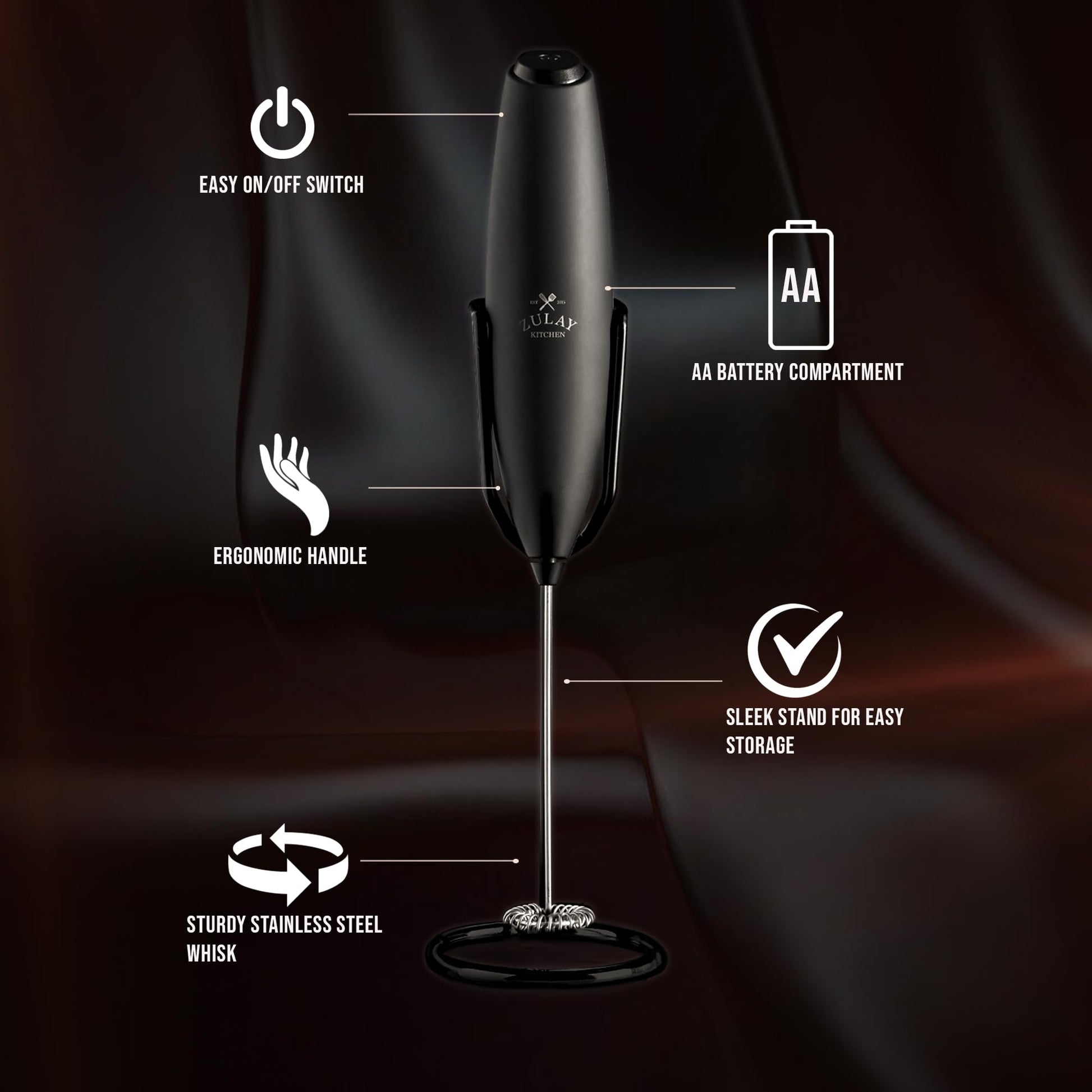 Espumador de Leche Zulay Executive Series Ultra Premium Plateado con Soporte Mejorado para Café