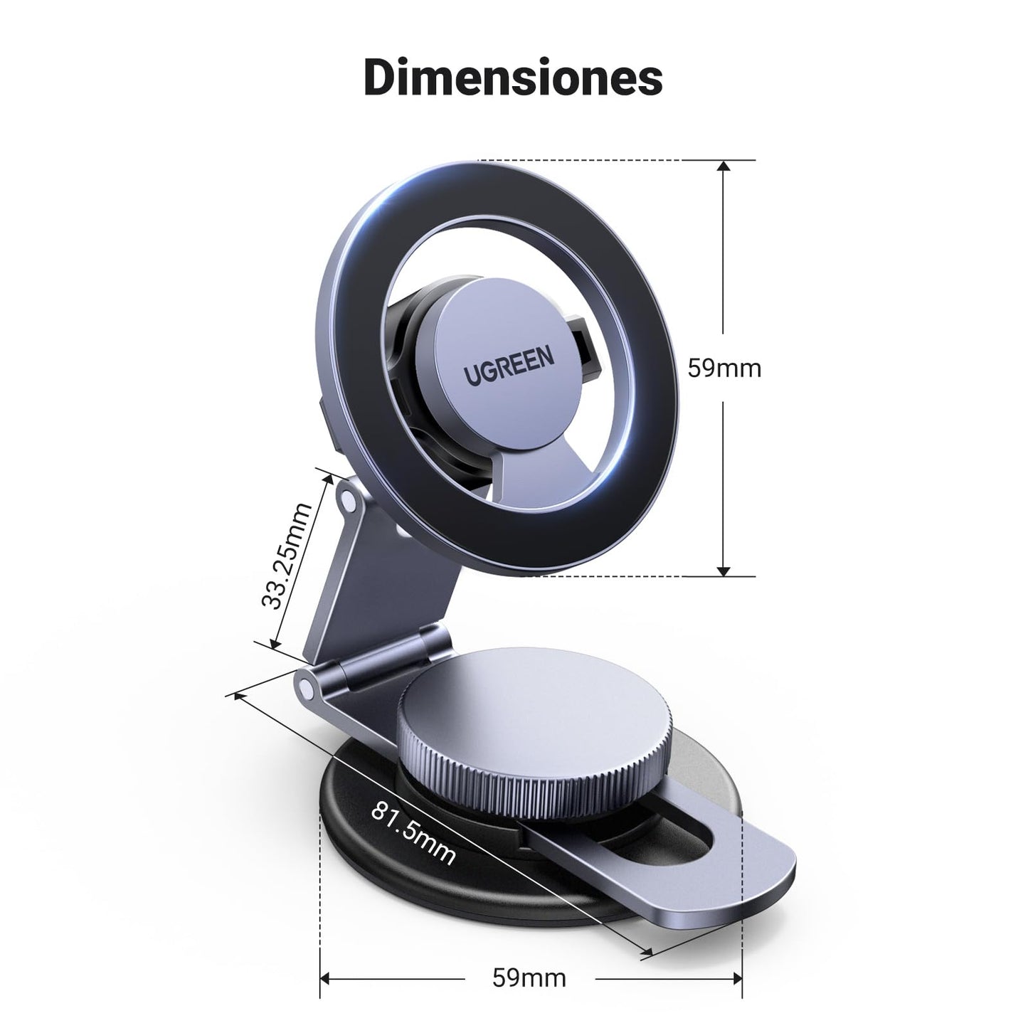 UGREEN Soporte Celular Magsafe de Auto Rotación de 360°, Base Porta automóvil magnético con Ventosa Compatible con iPhone 16 15 14 13 12 Series y Funda MagSafe
