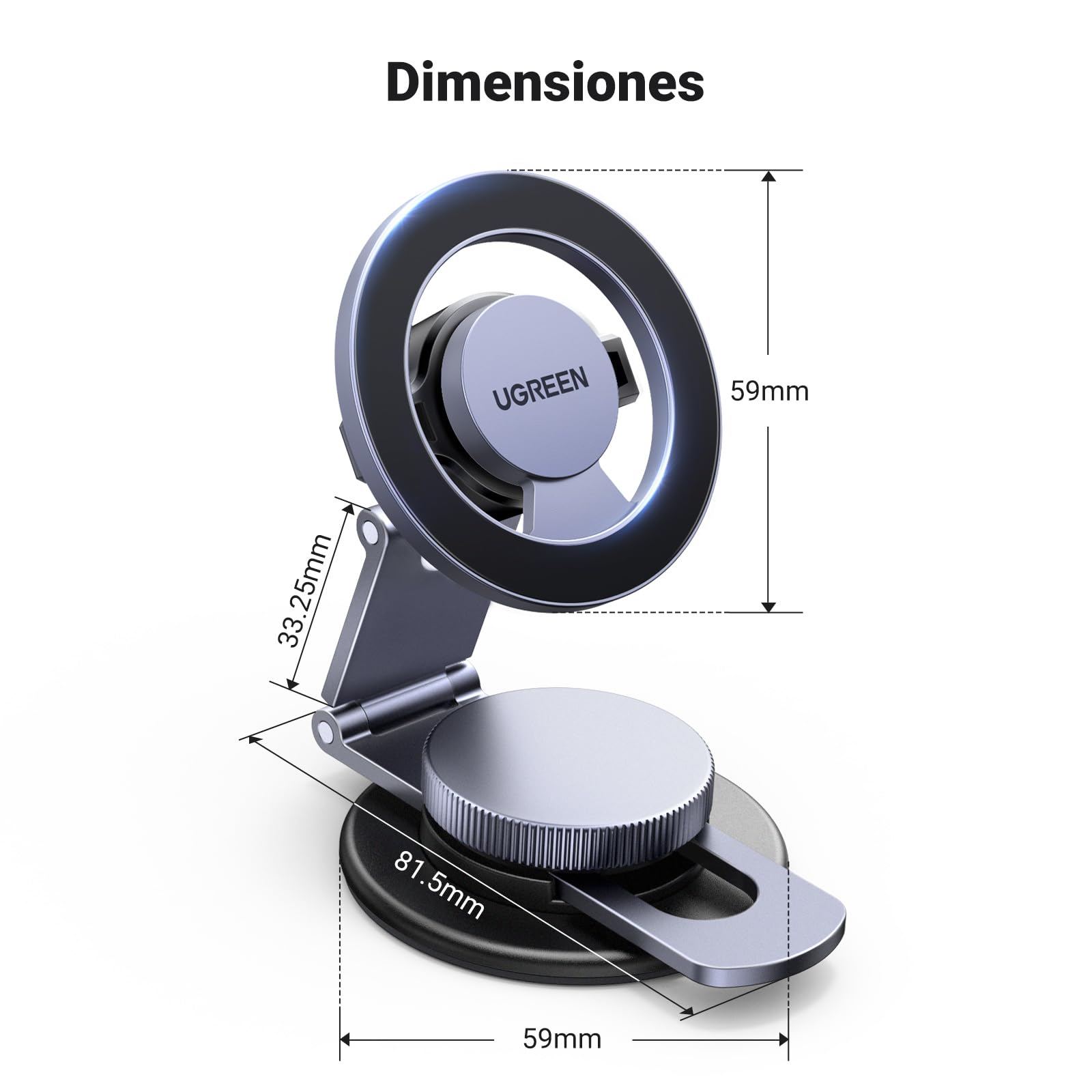UGREEN Soporte Celular Magsafe de Auto Rotación de 360°, Base Porta automóvil magnético con Ventosa Compatible con iPhone 16 15 14 13 12 Series y Funda MagSafe