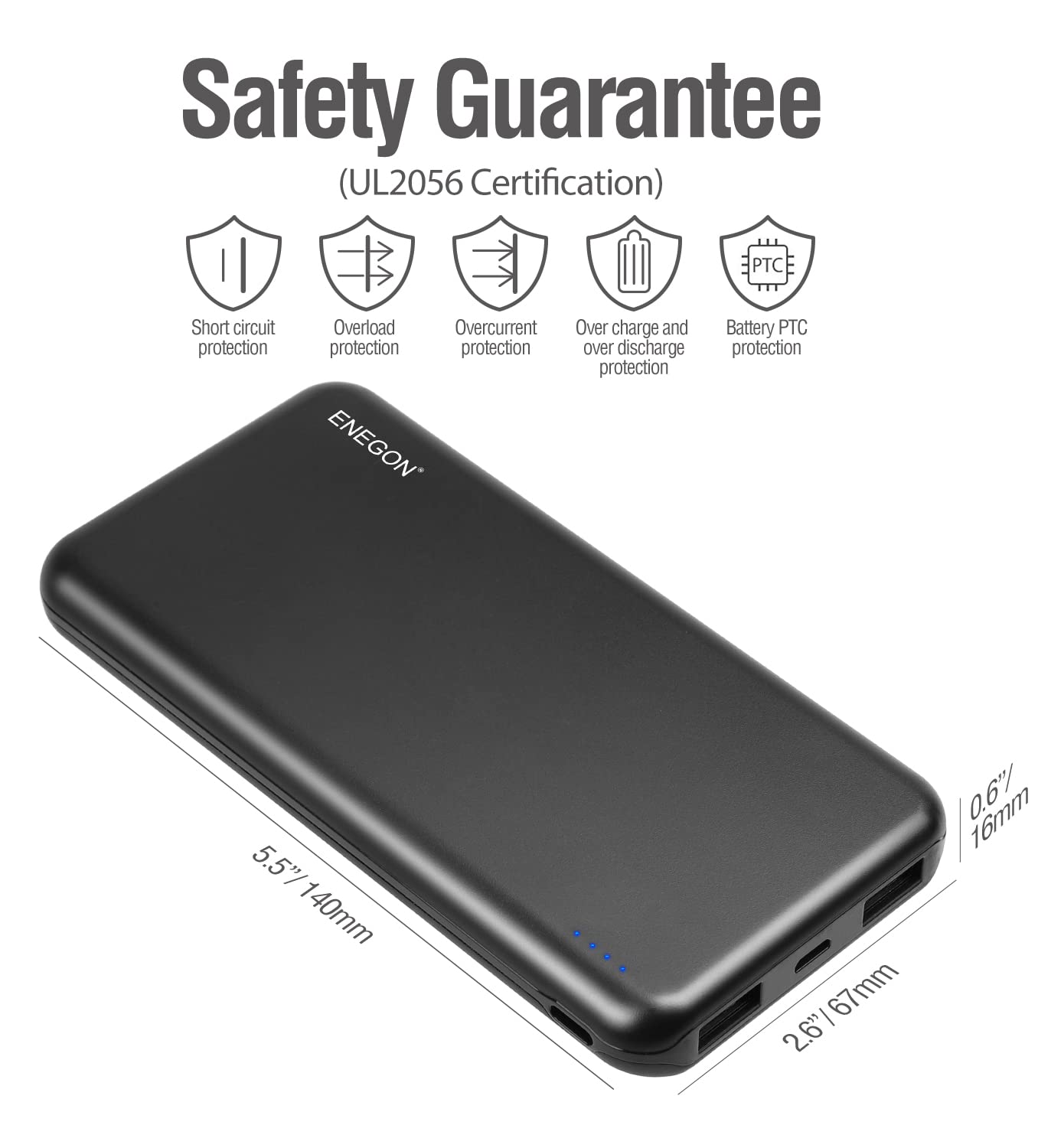 Batería Portátil ENEGON 10000mAh Negro Carga Rápida Paquete de 2
