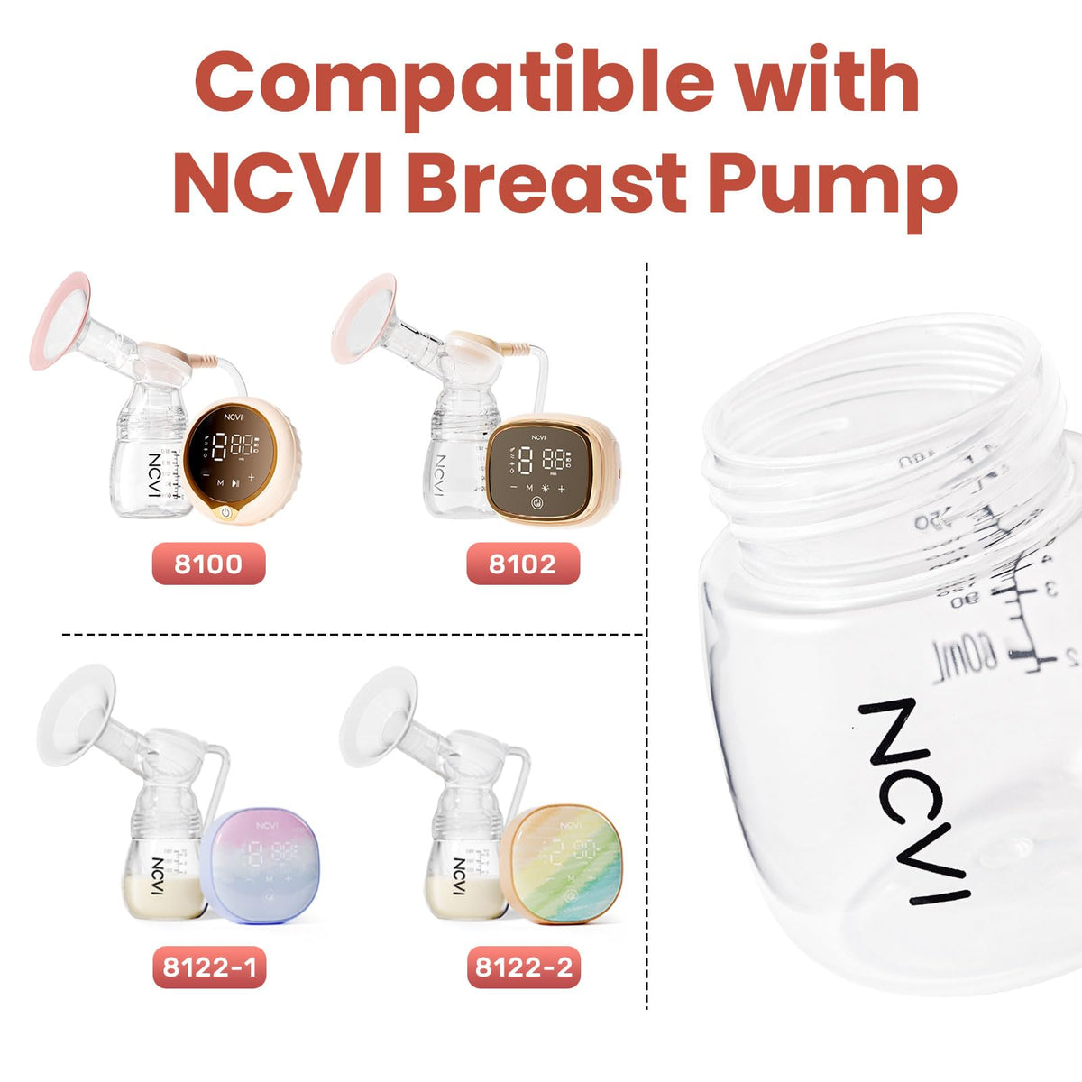 NCVI - Juego de biberones de leche para bomba 8102/8100/8122/8116/8128/8129