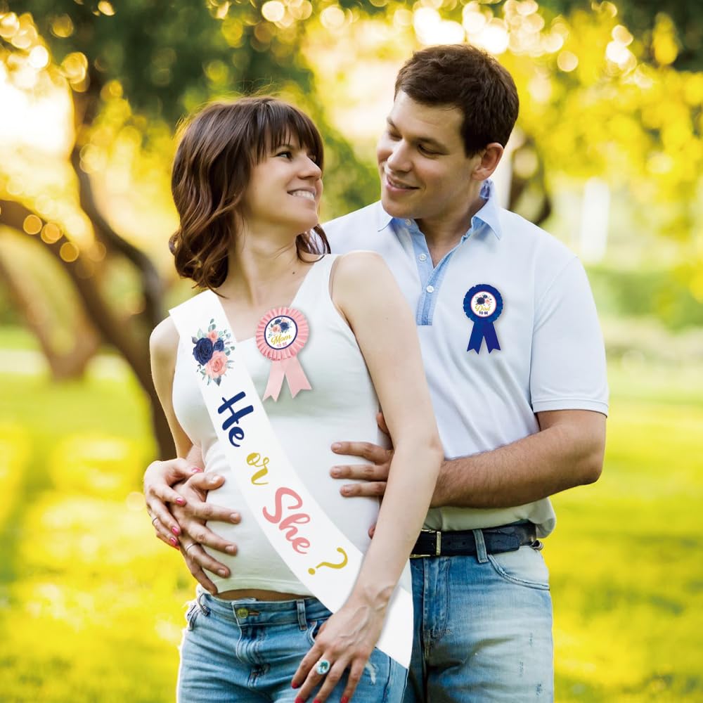 PATICARRY - Pin temático de mamá para ser y papá para ser hojalata para baby shower, niño o niña, banda de revelación de género, rosa, azul, rosa, bienvenida, bebé, regalo de nueva mamá para