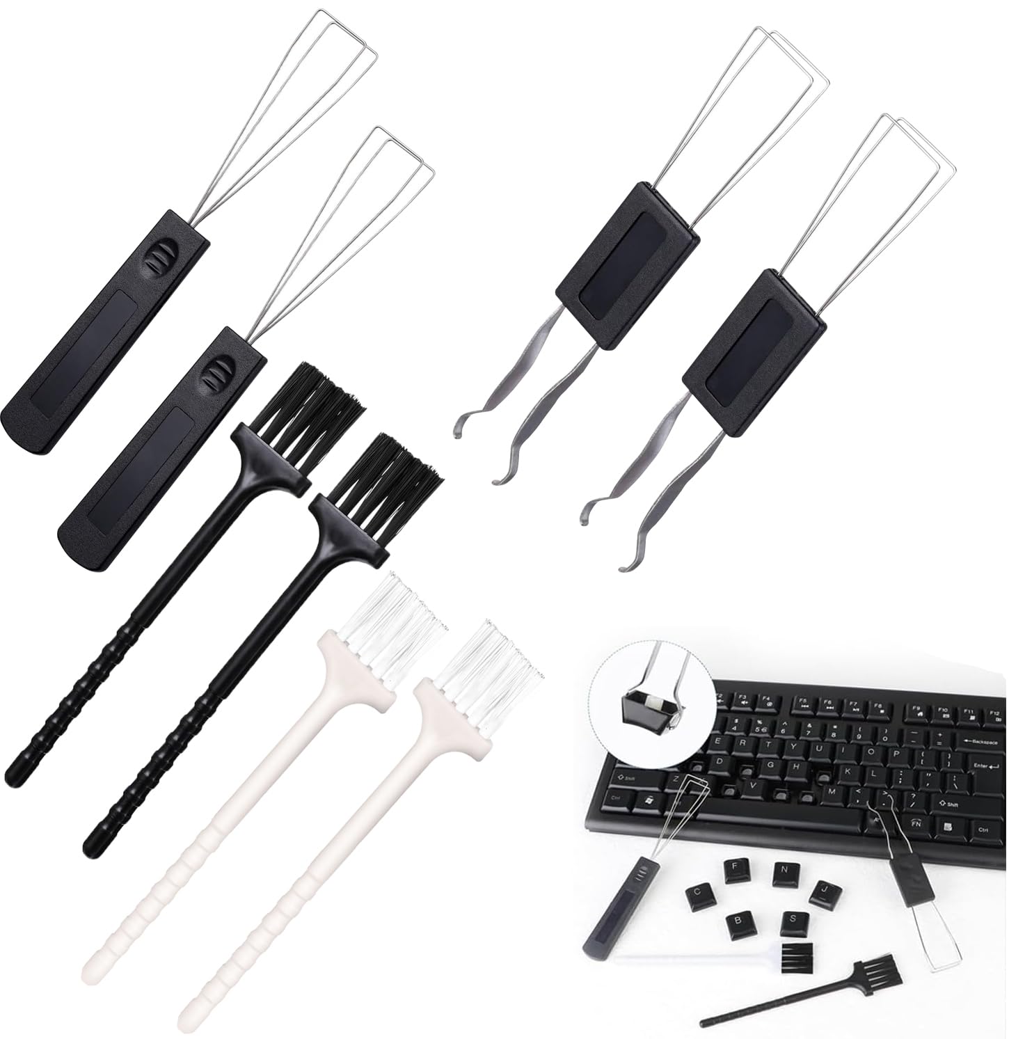 OSALOLO 8 Piezas Extractor De Teclas Extractor De Teclas de Metal Acero Inoxidable Removedor De Teclado con Cepillo para Teclado Herramienta Imprescindible para Teclado y Limpieza del Hogar, Negro