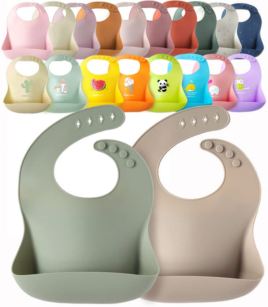 Baberos de Silicona YMCF Products concha de mar y verde espuma de mar ligeros y fáciles de limpiar para Bebé