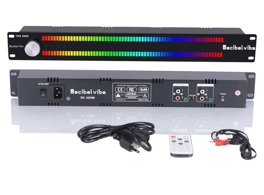 Decibelvibe TNZ SGVUM6 - Medidor de Audio gráfico VU con Entrada y Salida Auxiliar RCA/3.5, Entrada inalámbrica a través de un micrófono Integrado, con 19 Colores para el hogar, Profesionales (Plata)