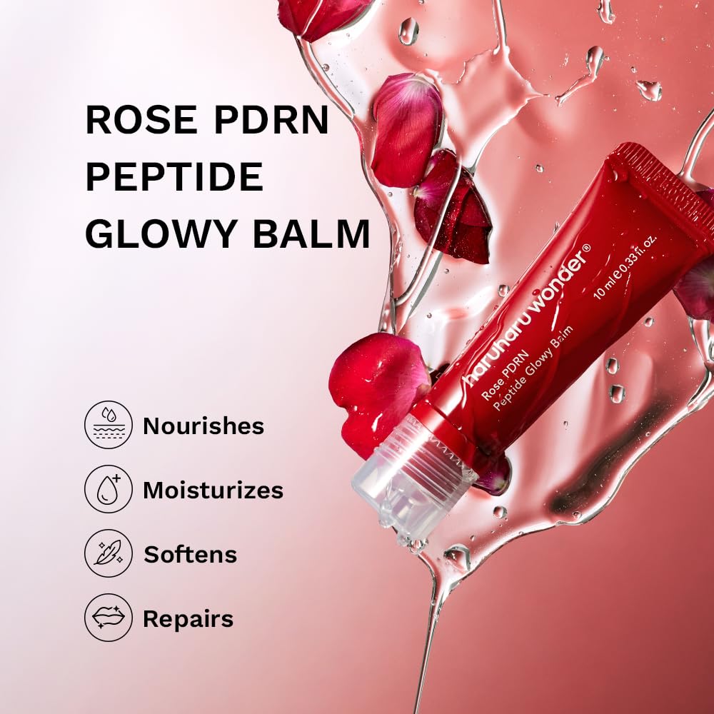 haruharu wonder Rose PDRN Peptide Glowy Balm, Instant Moisture, Repairs Dry Cracked Lips, 24HR Moisture, No Waxy Finish, Vegan, Silicon Free, Micro Plastic Free, Tint-free, 0.33 fl.oz