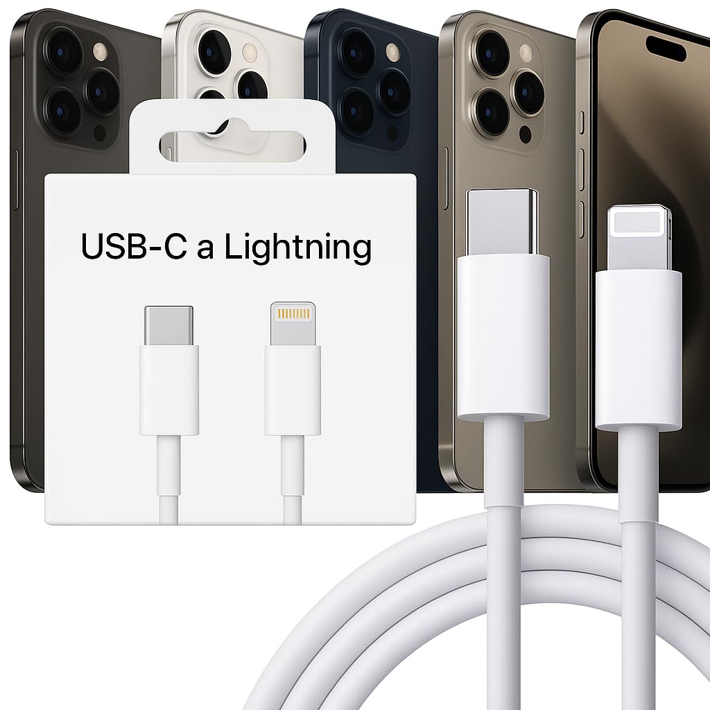 Cable para iPhone USB-C a Lightnin, largo 1 metro, Color Blanco Calidad Premium OEM, Compatible con iPhone 5 al 14, iPad, AirPods y pro - 1 Metro de Largo